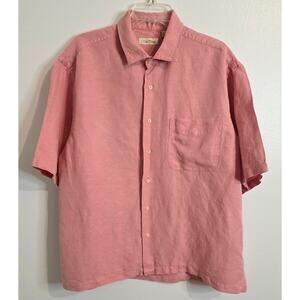 Peter Millar Men's Shirt Size L Silk/Linen Blend Salmon Short Sleeve Button Up